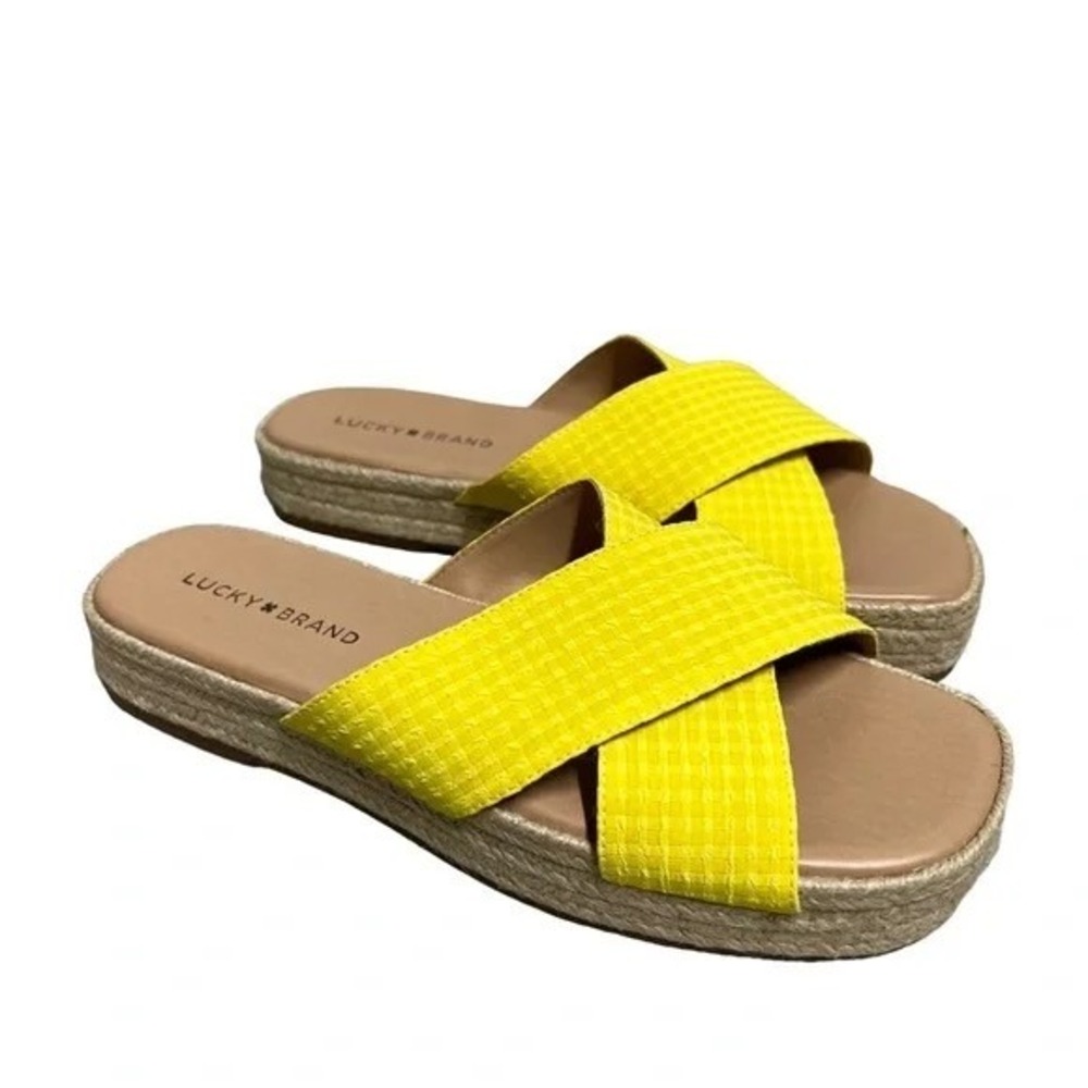 Lucky Brand Yellow Espadrille Slides 9M Platform Sandals Summer Vibes‎